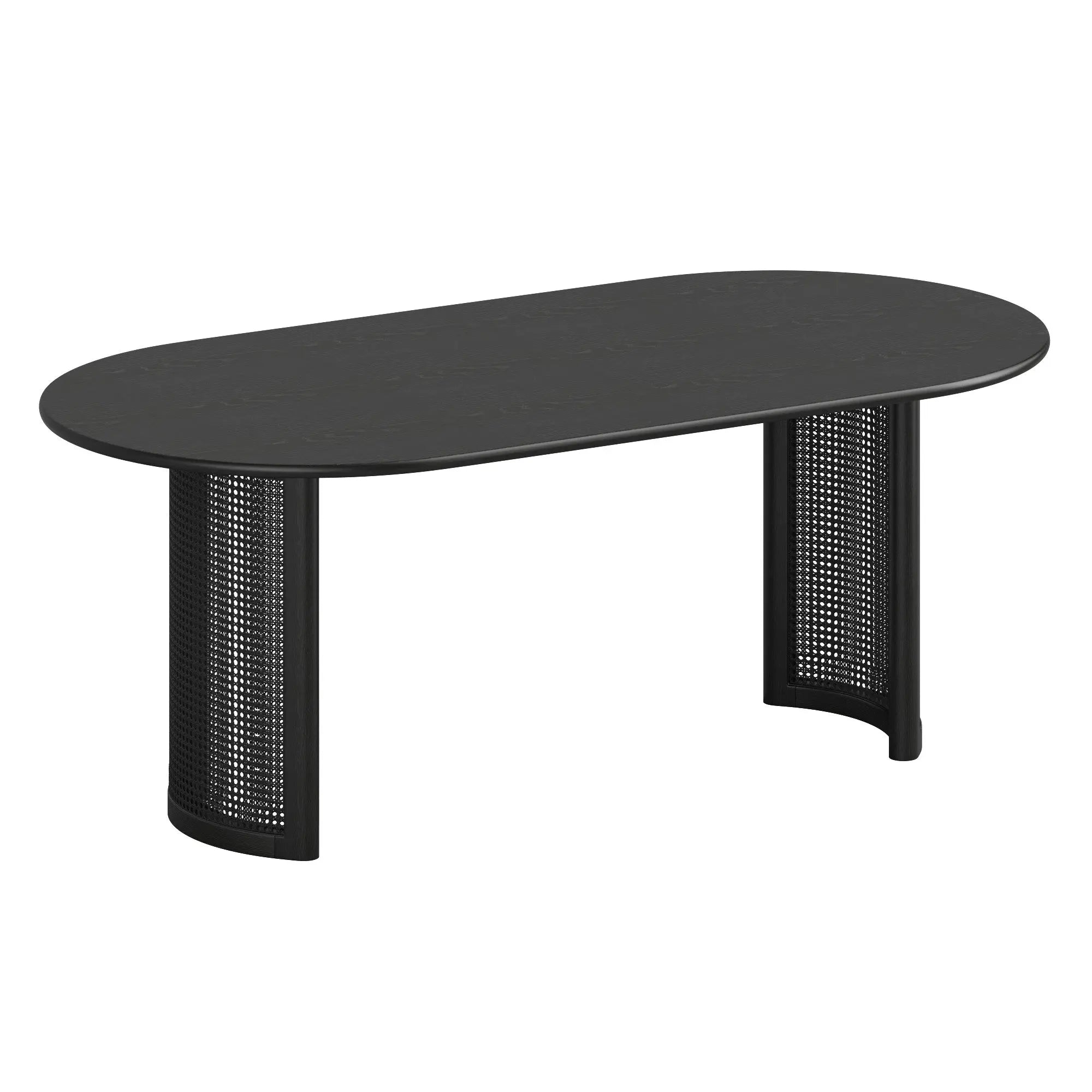 79" Black Solid Wood With Rattan Double Pedestal Base Oval Dining Table Homeroots Kitchen & Dining