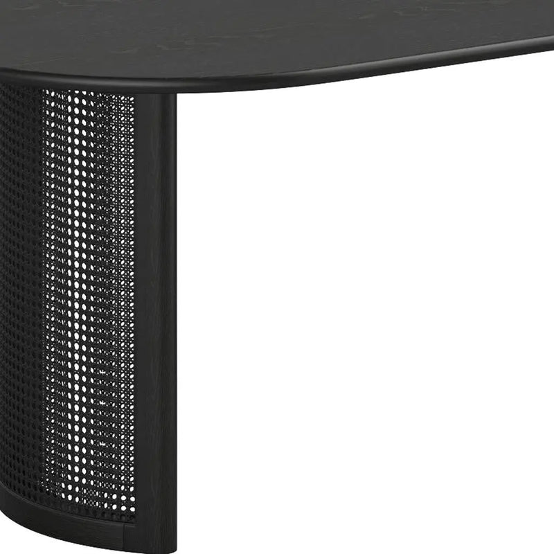 79" Black Solid Wood With Rattan Double Pedestal Base Oval Dining Table Homeroots Kitchen & Dining