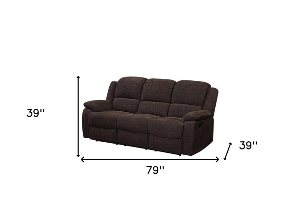 79" Brown Chenille Reclining Sofa With Black Legs Homeroots Living Room
