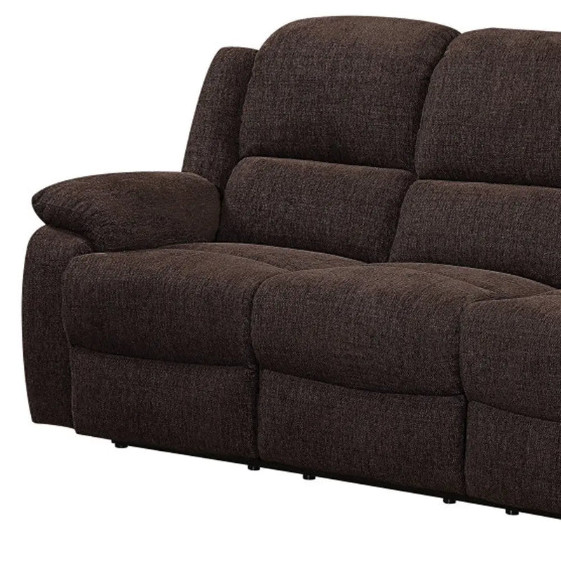 79" Brown Chenille Reclining Sofa With Black Legs Homeroots Living Room