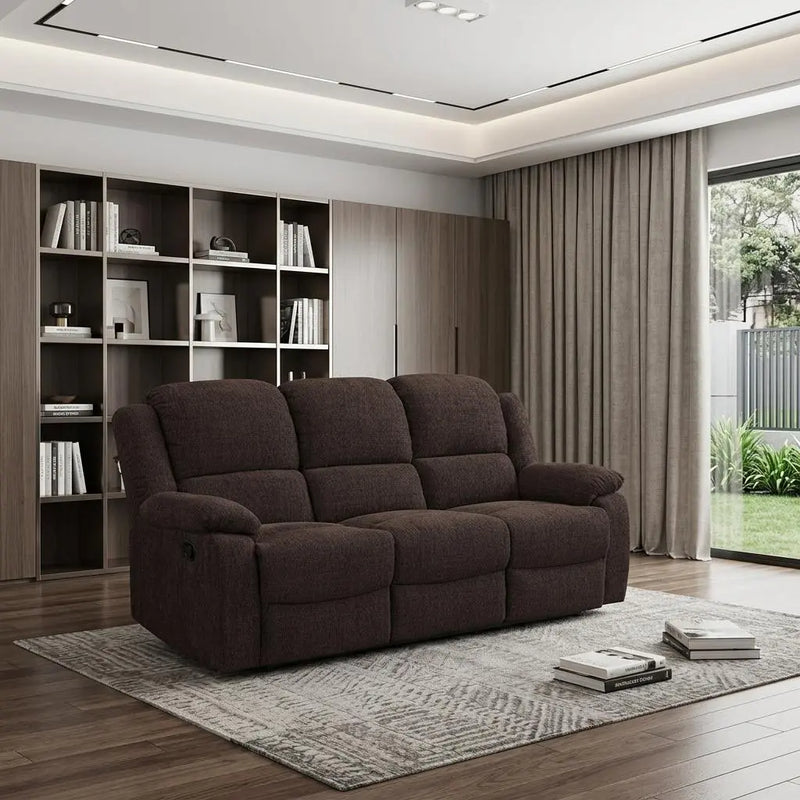 79" Brown Chenille Reclining Sofa With Black Legs Homeroots Living Room