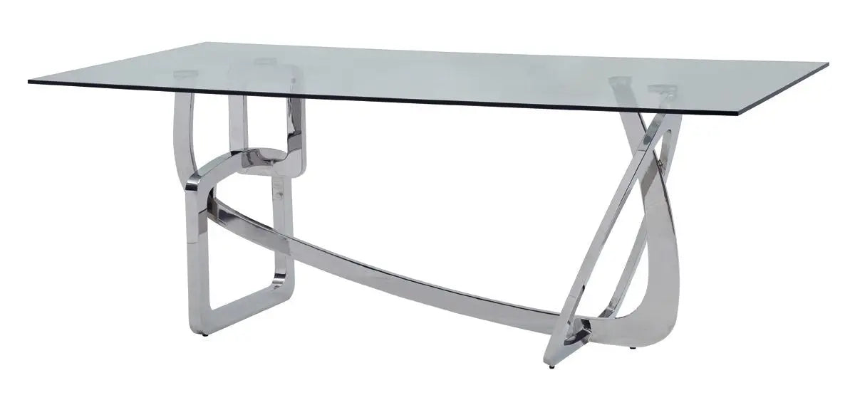 79" Clear And Silver Glass And Stainless Steel Trestle Base Dining Table Homeroots Kitchen & Dining