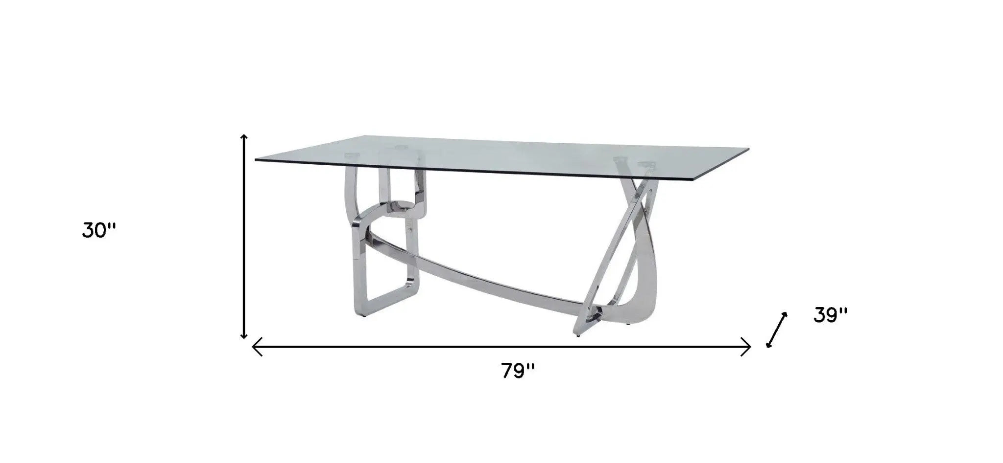 79" Clear And Silver Glass And Stainless Steel Trestle Base Dining Table Homeroots Kitchen & Dining