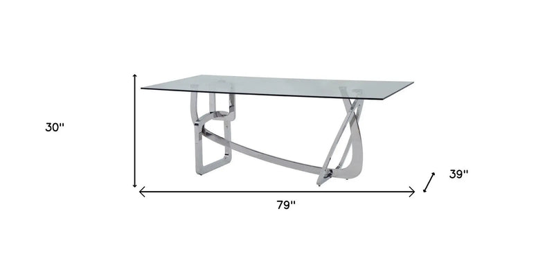 79" Clear And Silver Glass And Stainless Steel Trestle Base Dining Table Homeroots Kitchen & Dining