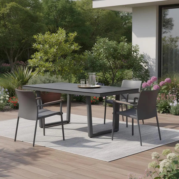 79" Dark Gray Ceramic Steel and Aluminum Outdoor Dining Table Homeroots Outdoor