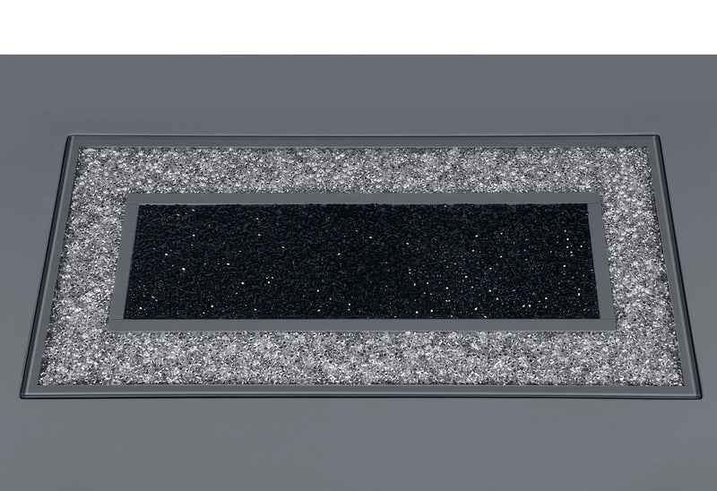 Elegant black and silver glitter mat with a textured surface, perfect for modern home decor.