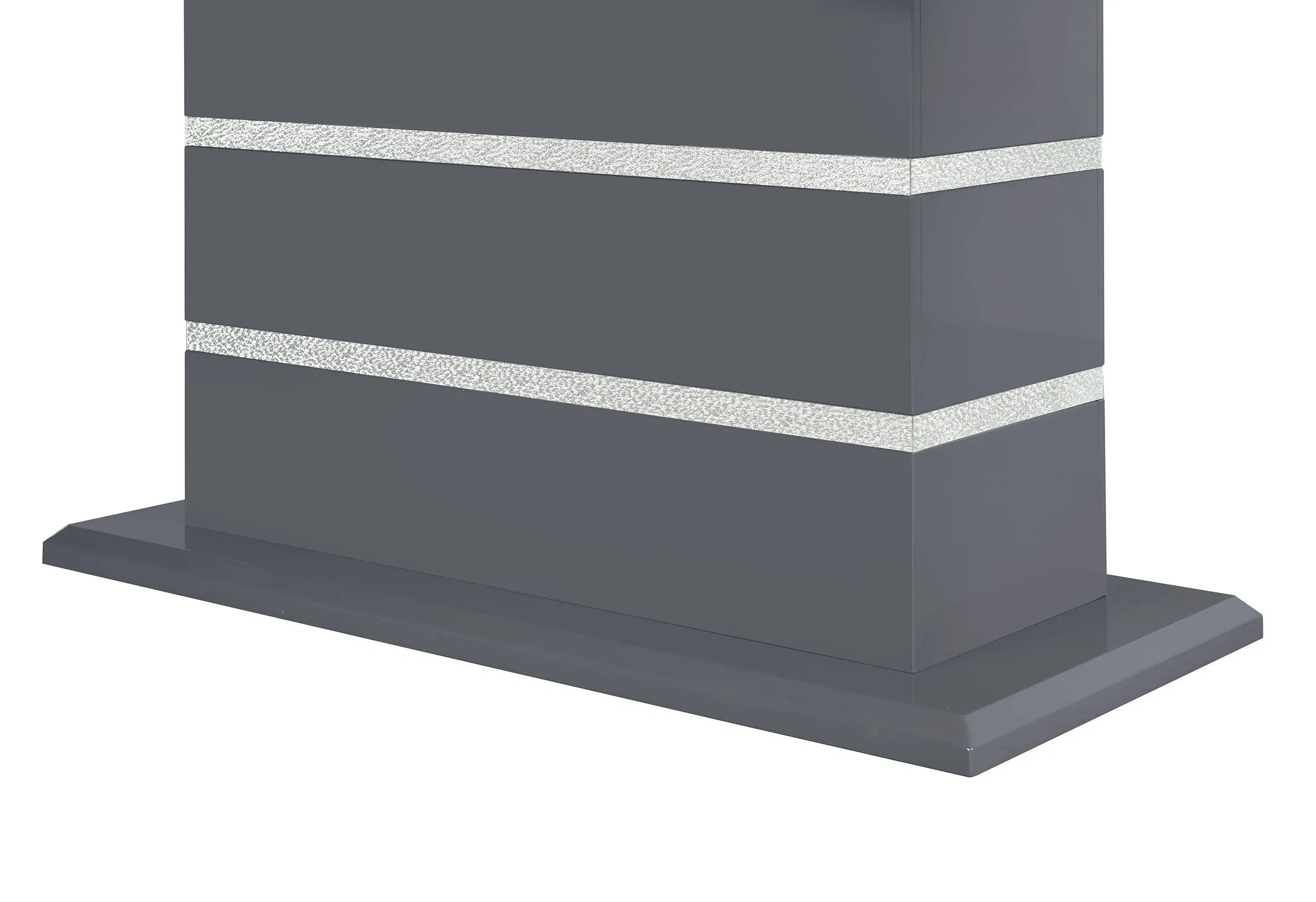 Gray modern lamp base with glossy finish and textured silver accents, perfect for contemporary decor.