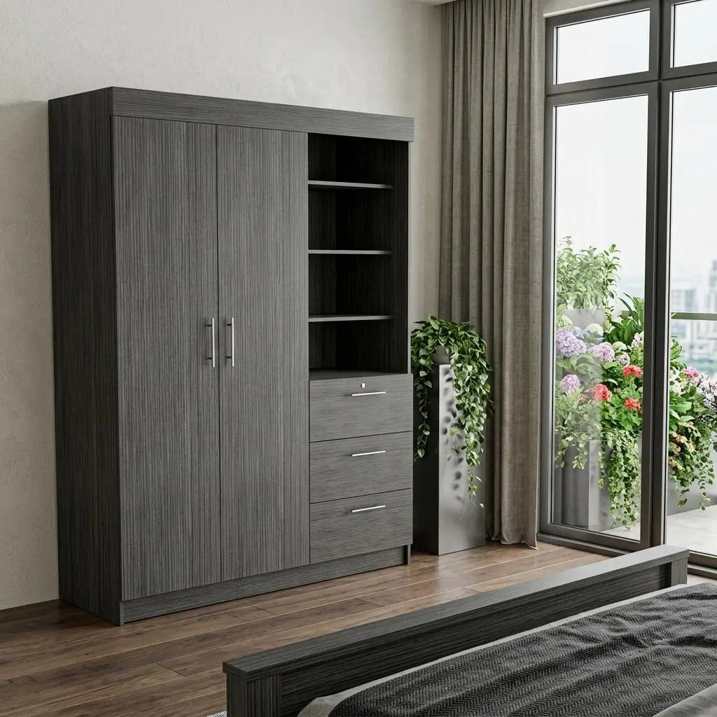 79" Gray Wood Two Door Three Drawer Combo Dresser Homeroots Bed & Bath