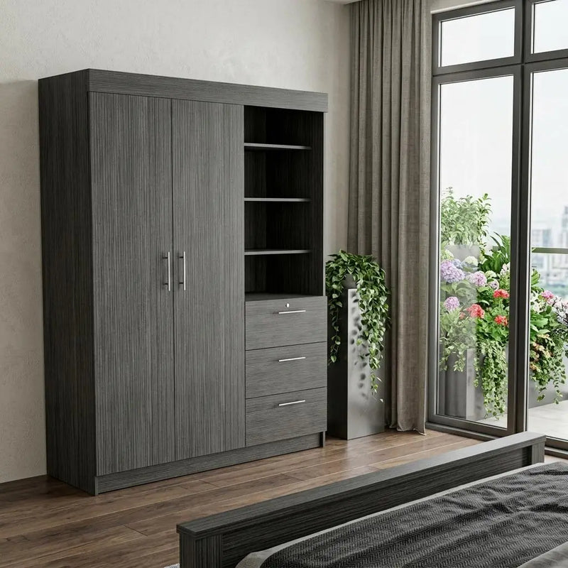 79" Gray Wood Two Door Three Drawer Combo Dresser Homeroots Bed & Bath