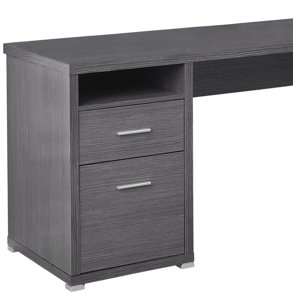 47" Gray and Silver L Shape Computer Desk With Two Drawers - GreatEagleInc