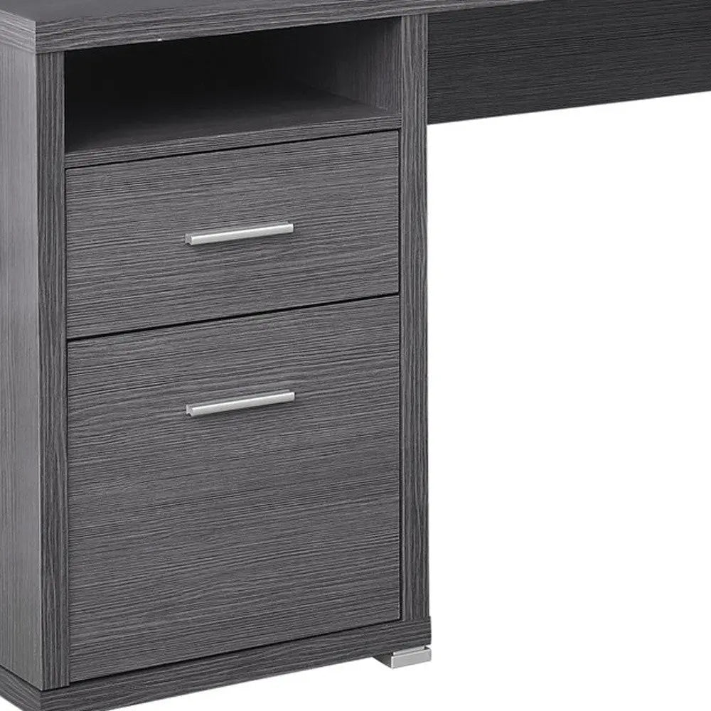 47" Gray and Silver L Shape Computer Desk With Two Drawers - GreatEagleInc