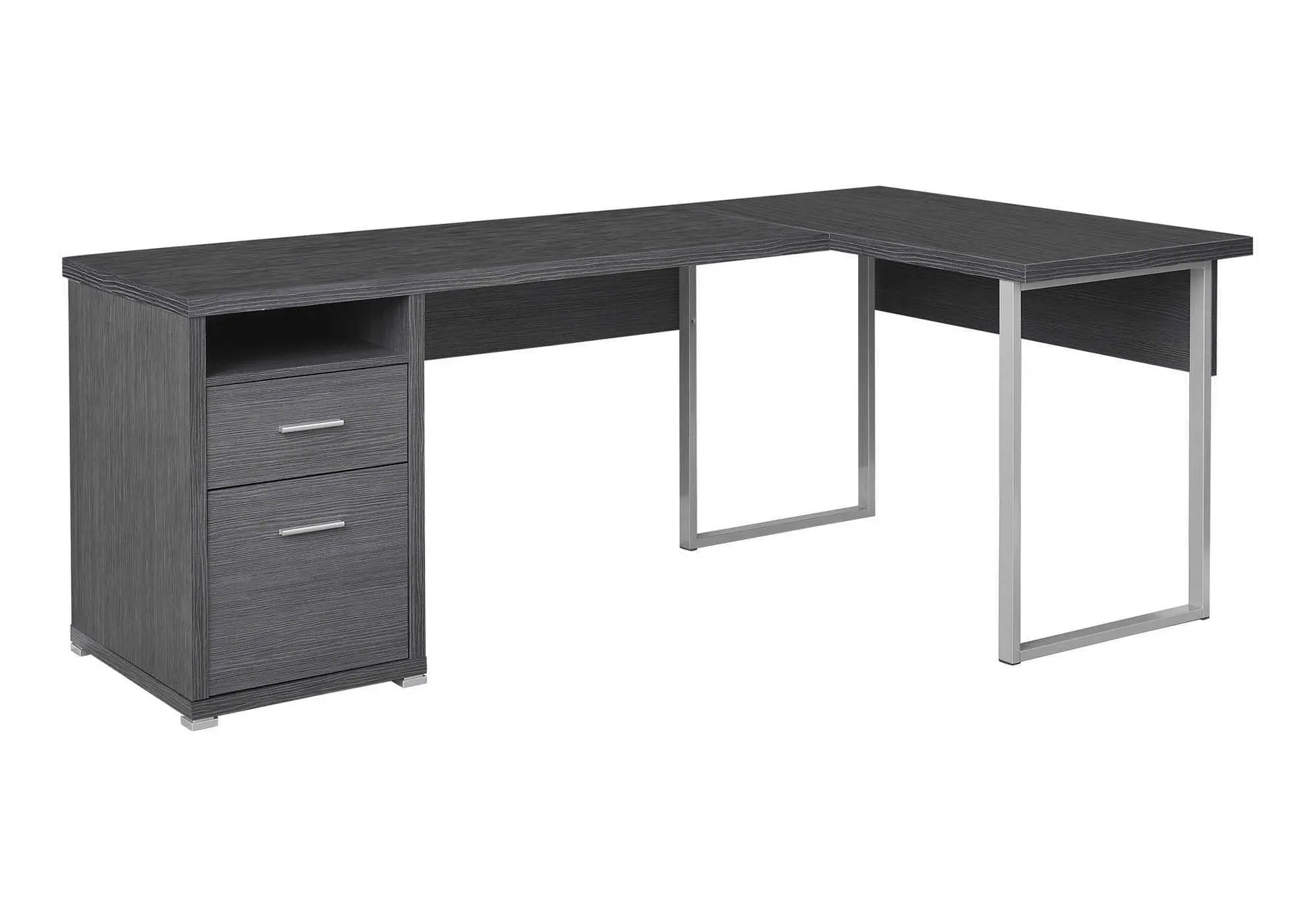 47" Gray and Silver L Shape Computer Desk With Two Drawers - GreatEagleInc