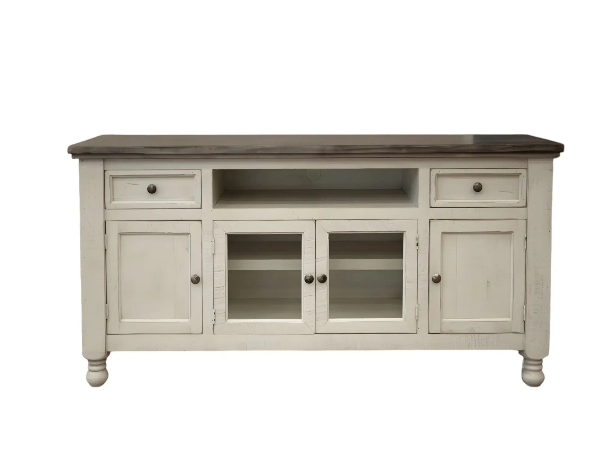 79" Ivory Solid Wood Open shelving Distressed TV Stand Homeroots Living Room