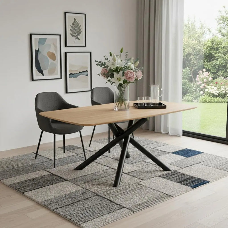 79" Natural and Black Wood and Iron Cross Leg Base Dining Table Homeroots Kitchen & Dining