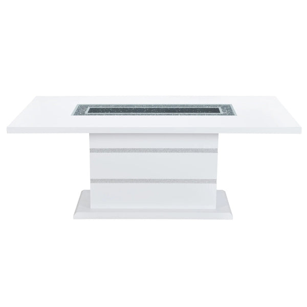 79" White Faux Crystals Glass and Wood Pedestal Base Dining Table Homeroots Kitchen & Dining