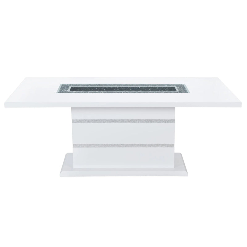 79" White Faux Crystals Glass and Wood Pedestal Base Dining Table Homeroots Kitchen & Dining