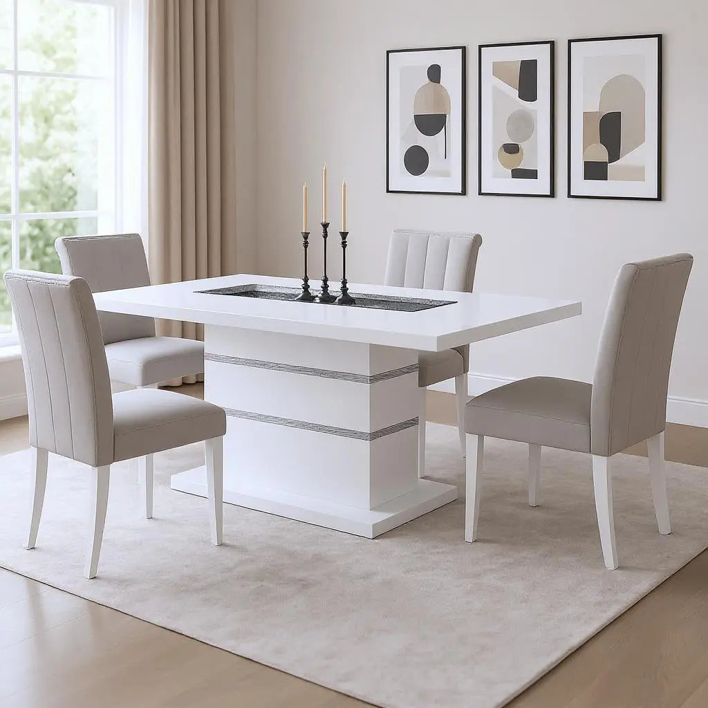 79" White Faux Crystals Glass and Wood Pedestal Base Dining Table Homeroots Kitchen & Dining