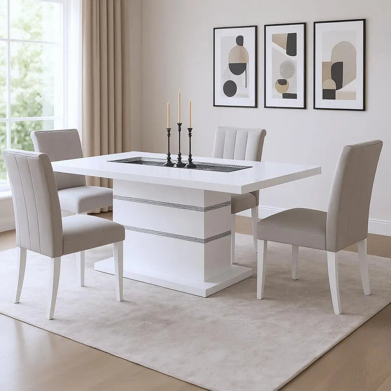 79" White Faux Crystals Glass and Wood Pedestal Base Dining Table Homeroots Kitchen & Dining
