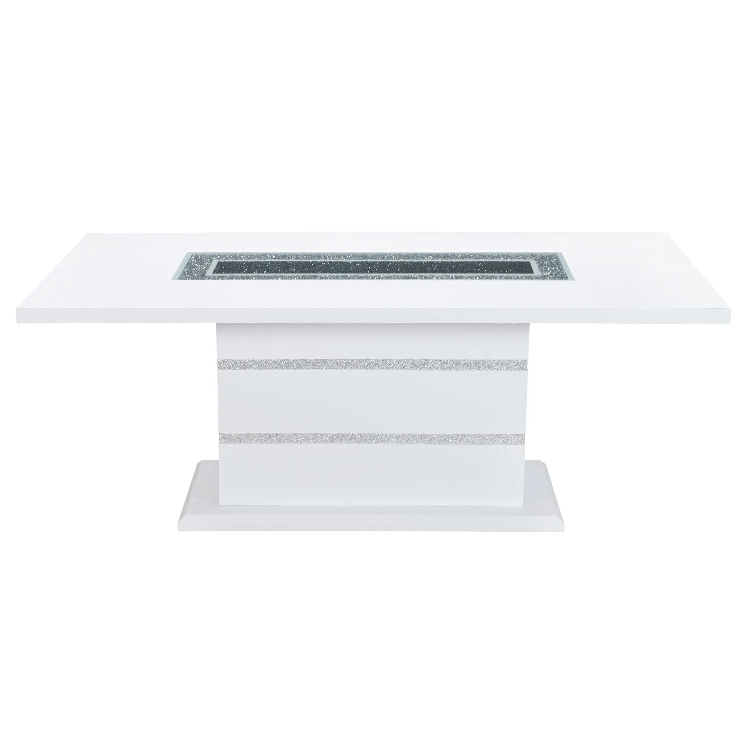 79" White Faux Crystals Glass and Wood Pedestal Base Dining Table Homeroots Kitchen & Dining