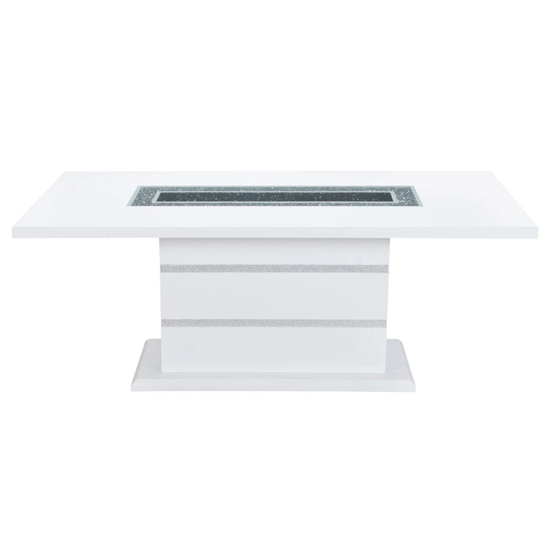 79" White Faux Crystals Glass and Wood Pedestal Base Dining Table Homeroots Kitchen & Dining