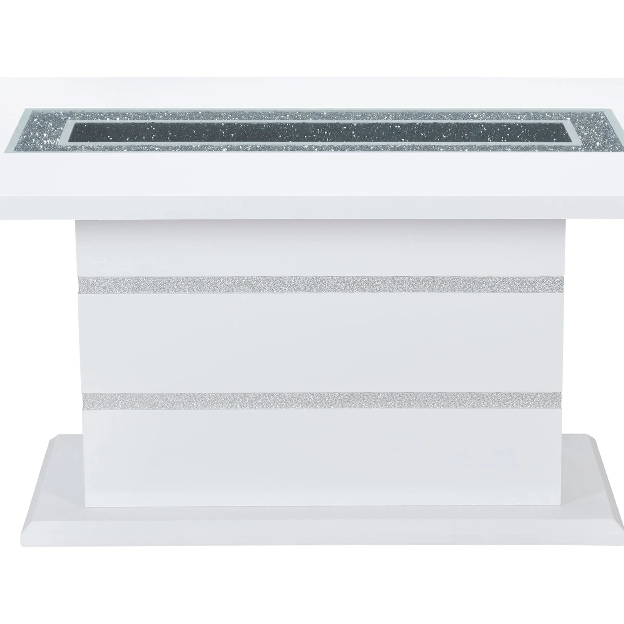 79" White Faux Crystals Glass and Wood Pedestal Base Dining Table Homeroots Kitchen & Dining