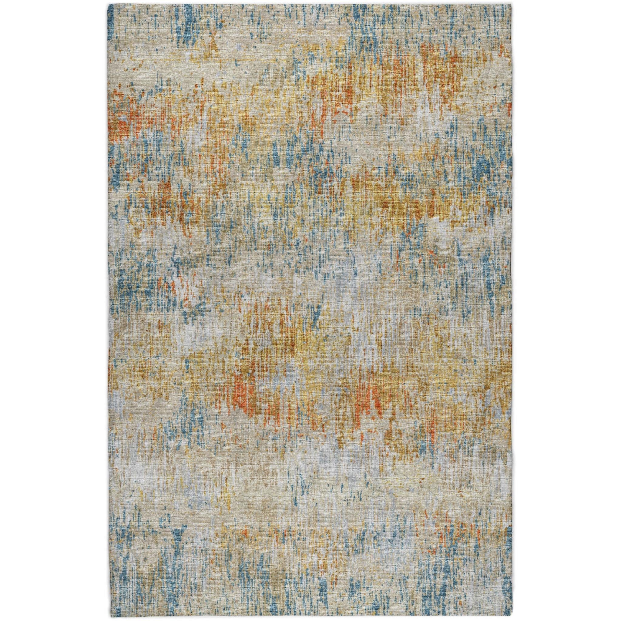 5' X 8' Orange And Taupe Abstract Shag Washable Area Rug With UV Protection - Home & Garden