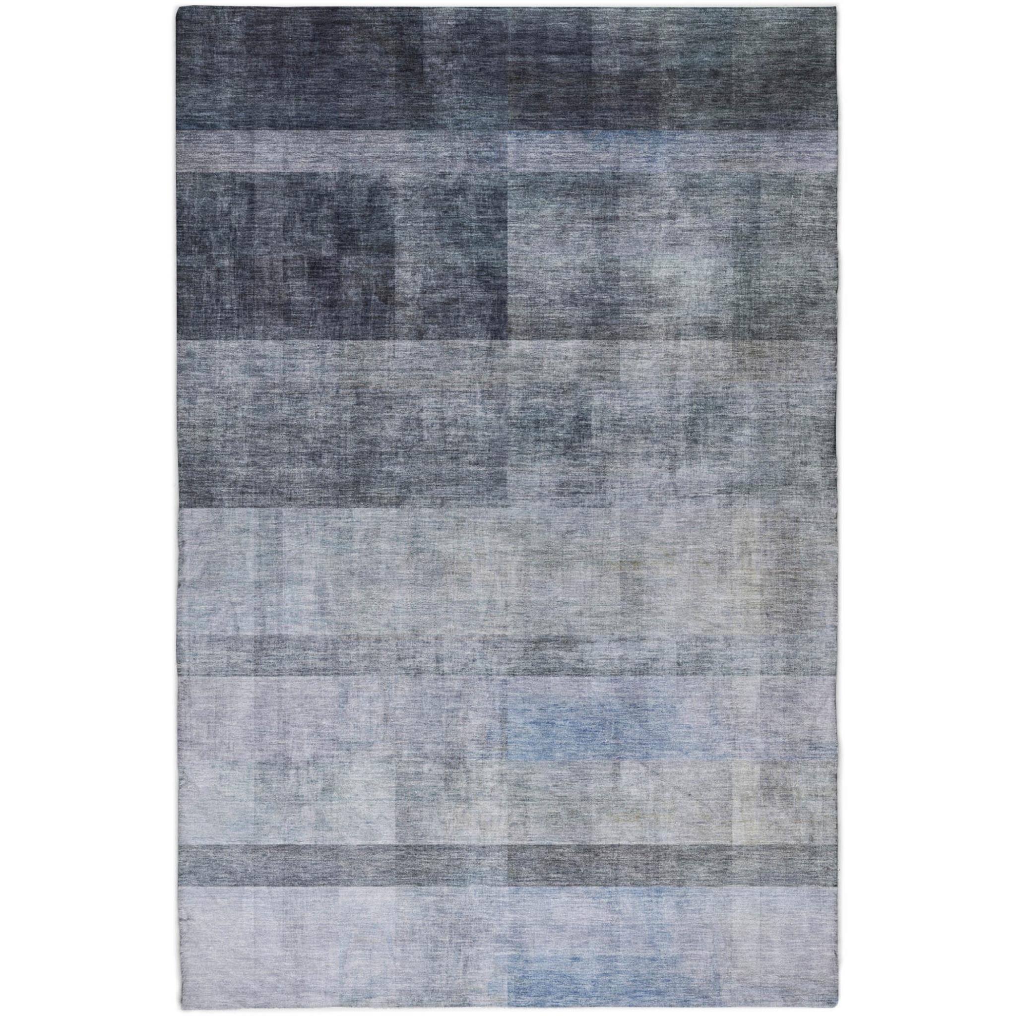 5' X 8' Navy Blue And Gray Geometric Shag Washable Area Rug With UV Protection - Home & Garden