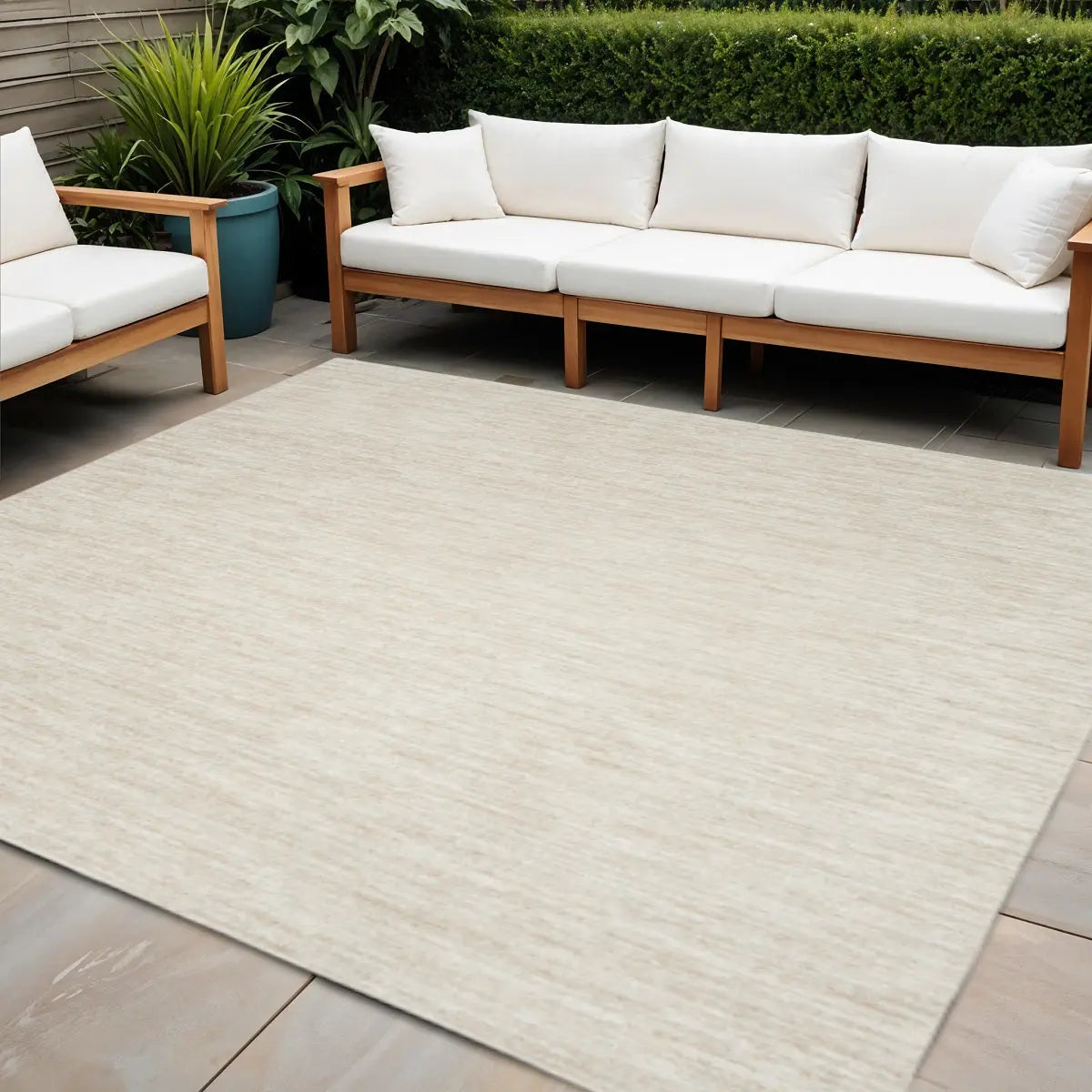 7' Beige And Ivory Square Indoor Outdoor Area Rug Homeroots Outdoor