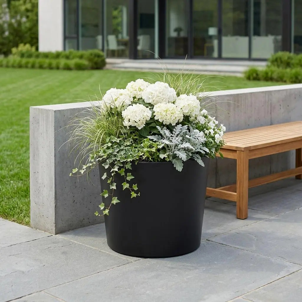 7" Black Recycled Plastic Indoor Outdoor Round Pot Planter Homeroots Outdoor