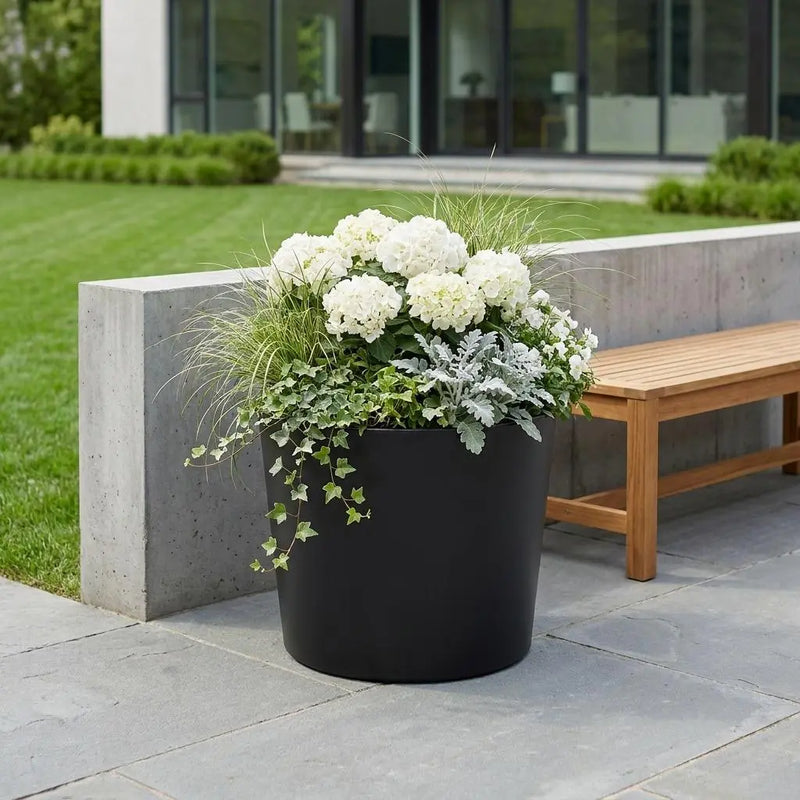 7" Black Recycled Plastic Indoor Outdoor Round Pot Planter Homeroots Outdoor