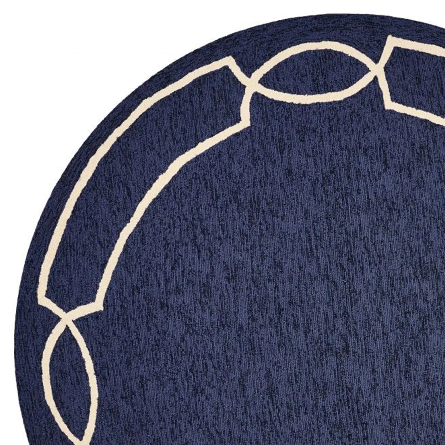 7' Blue And Ivory Round Geometric Handmade Indoor Outdoor Area Rug Homeroots Outdoor