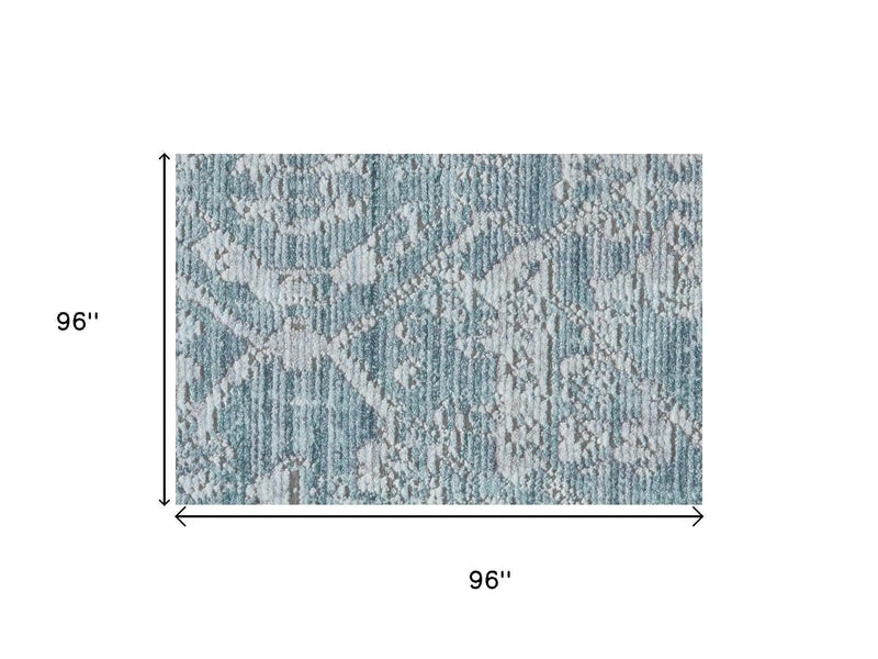 7' Blue Gray And Silver Abstract Area Rug With Fringe Homeroots Home Decor