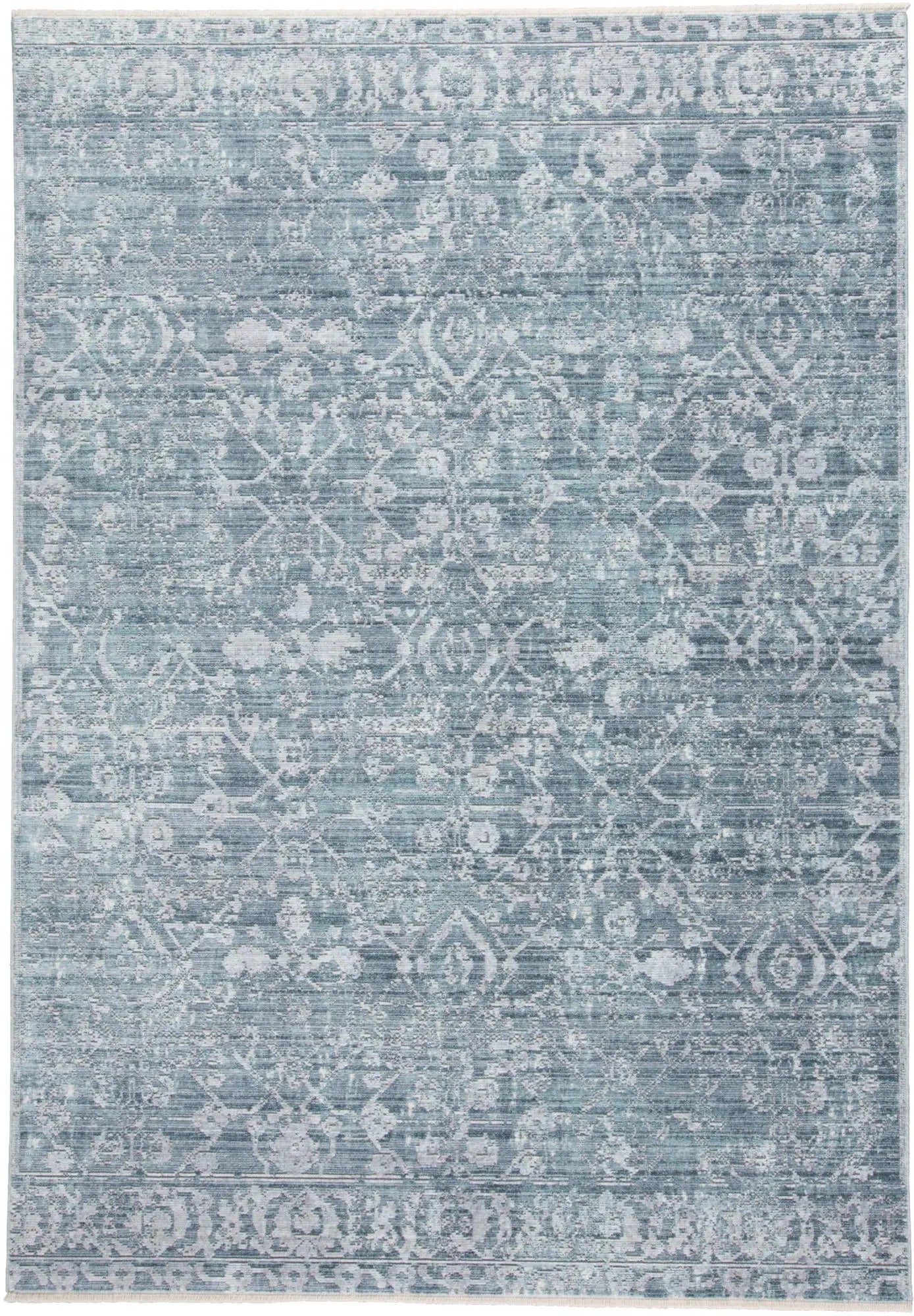 7' Blue Gray And Silver Abstract Area Rug With Fringe Homeroots Home Decor