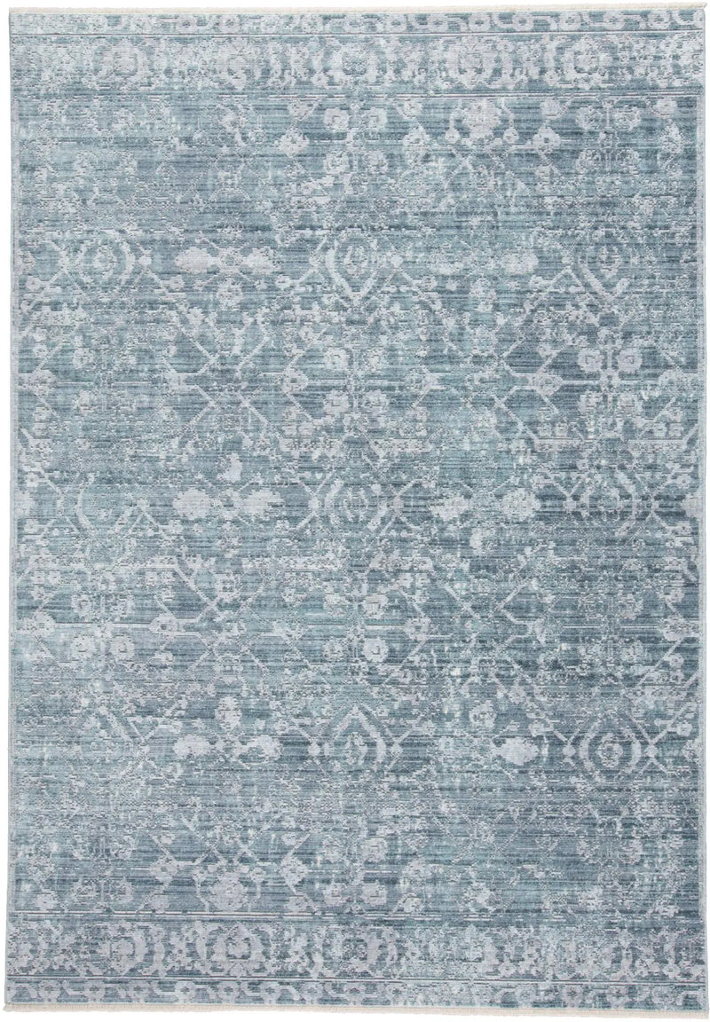7' Blue Gray And Silver Abstract Area Rug With Fringe Homeroots Home Decor