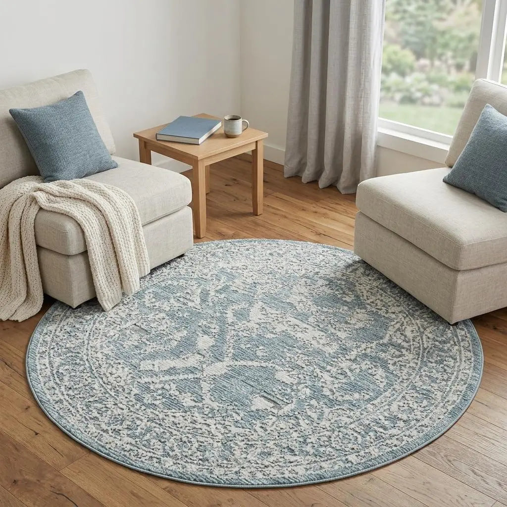 7' Blue Gray And Silver Abstract Area Rug With Fringe Homeroots Home Decor