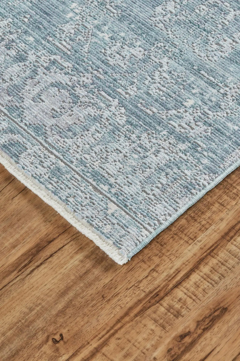 7' Blue Gray And Silver Abstract Area Rug With Fringe Homeroots Home Decor