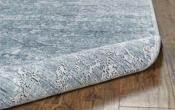 7' Blue Gray And Silver Abstract Area Rug With Fringe Homeroots Home Decor
