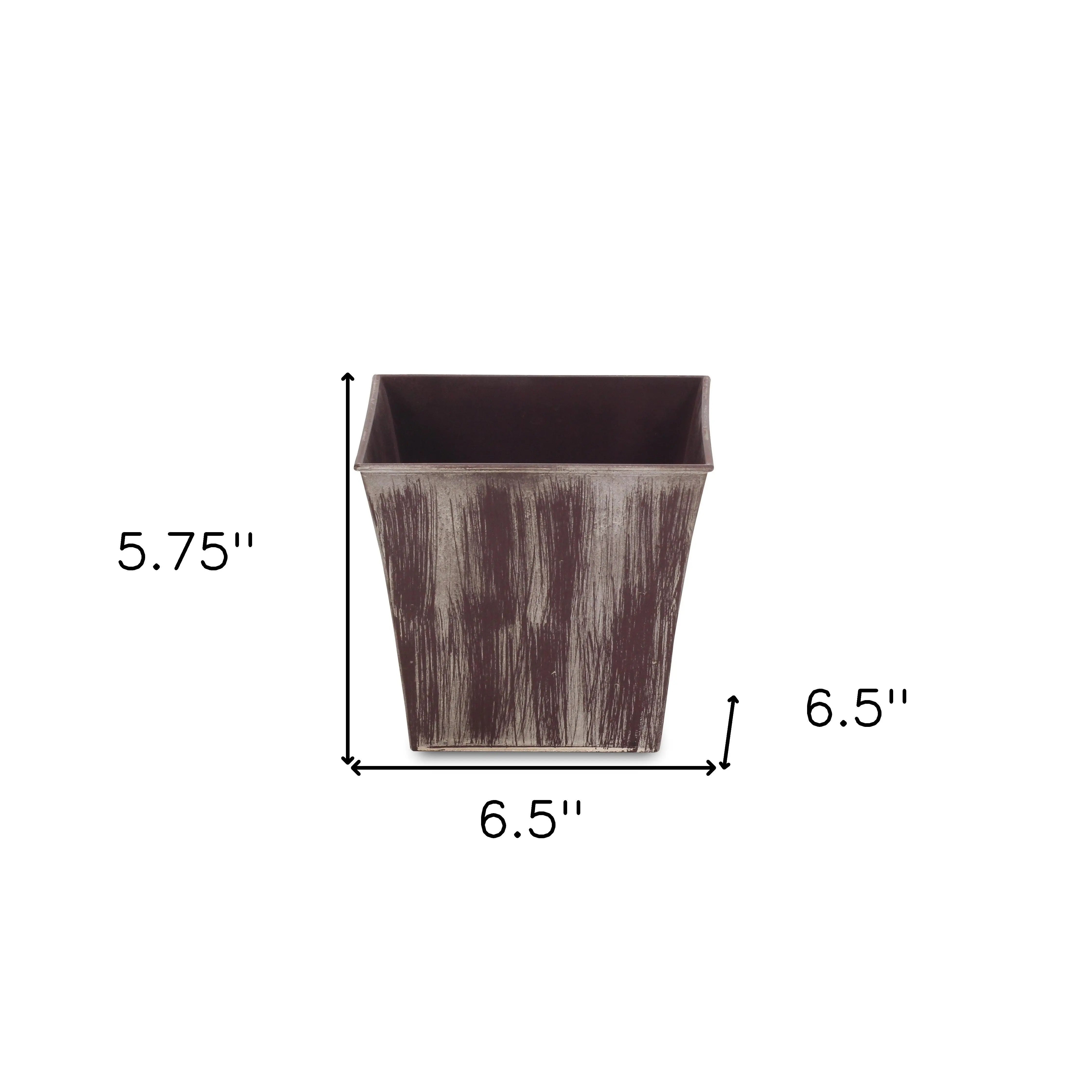 7" Brown and Ivory Textural Tone On Tone Recycled Plastic Indoor Outdoor Square Pot Planter Homeroots Outdoor