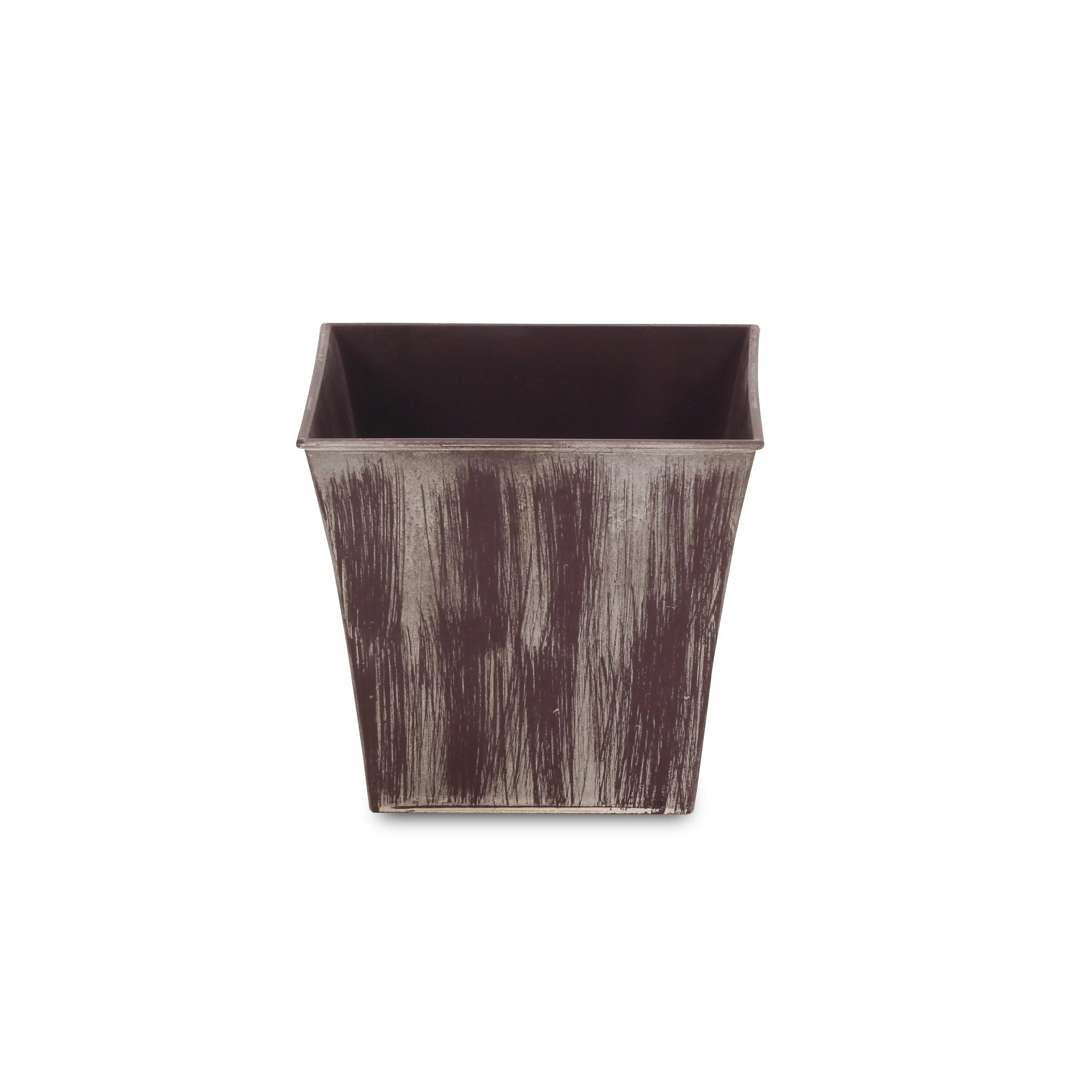 7" Brown and Ivory Textural Tone On Tone Recycled Plastic Indoor Outdoor Square Pot Planter Homeroots Outdoor