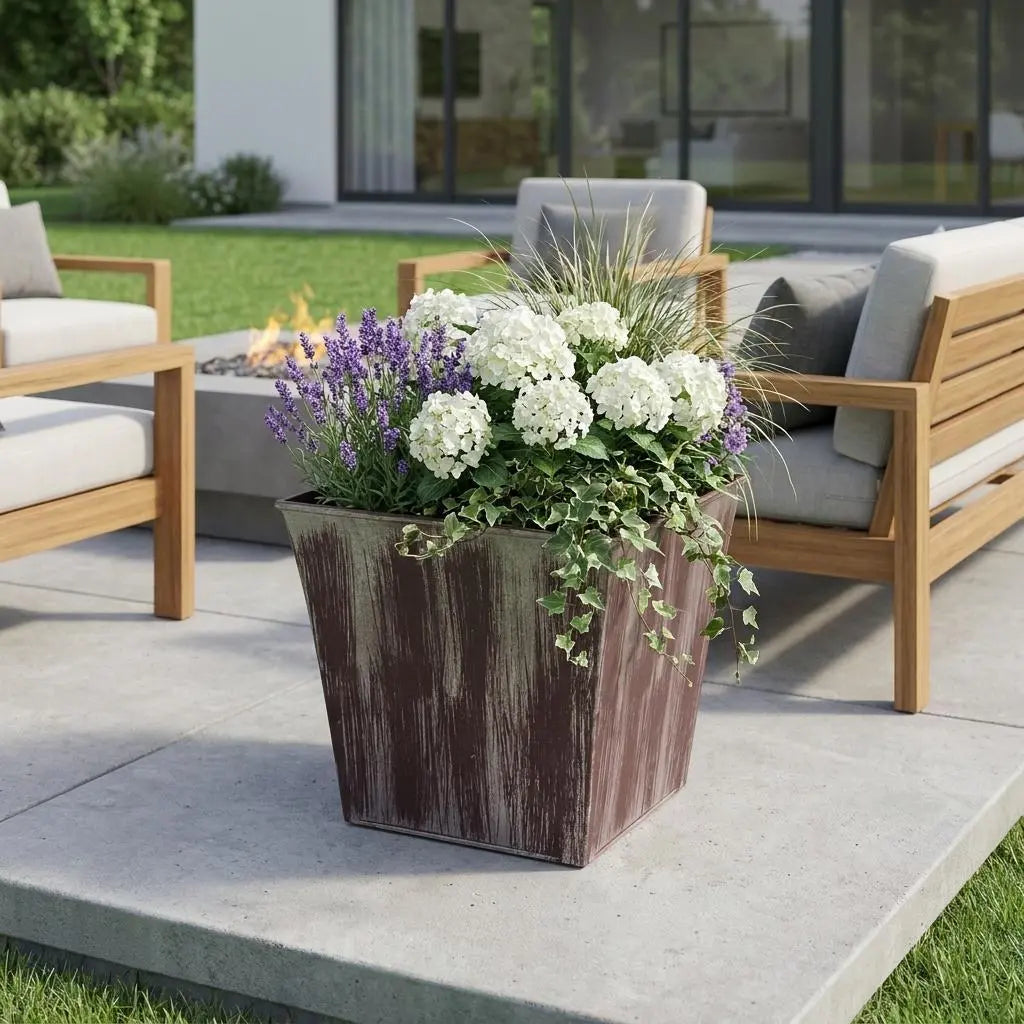 7" Brown and Ivory Textural Tone On Tone Recycled Plastic Indoor Outdoor Square Pot Planter Homeroots Outdoor