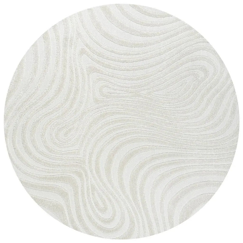 7' Cream And Ivory Round Abstract Indoor Outdoor Area Rug Homeroots Outdoor
