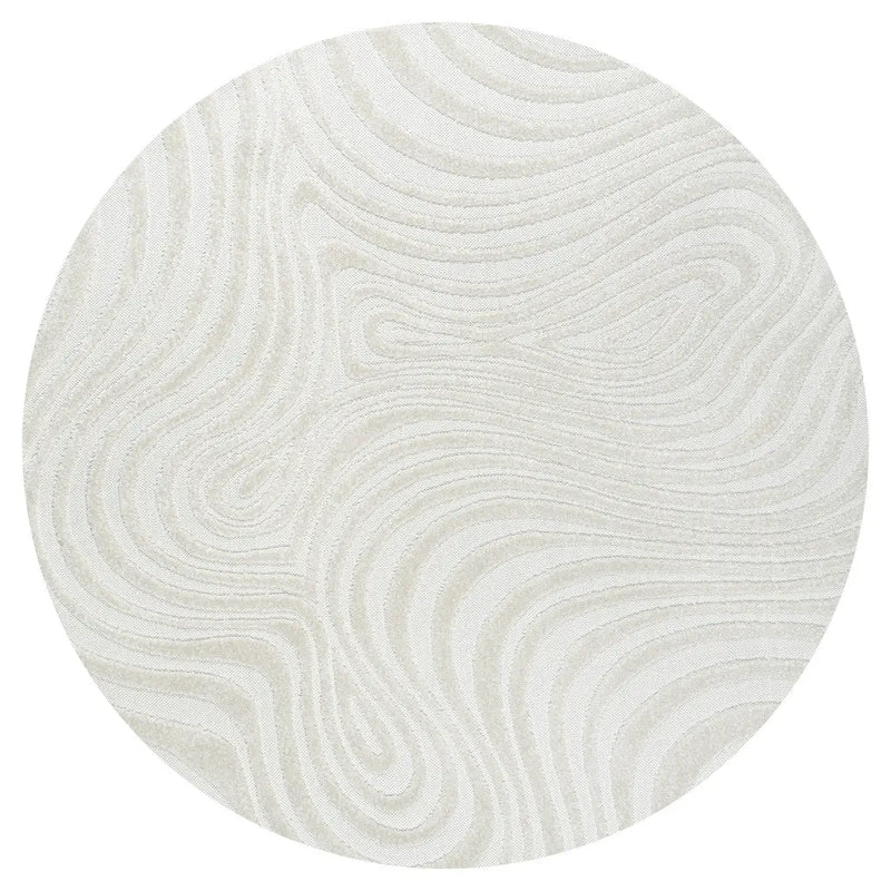 7' Cream And Ivory Round Abstract Indoor Outdoor Area Rug Homeroots Outdoor