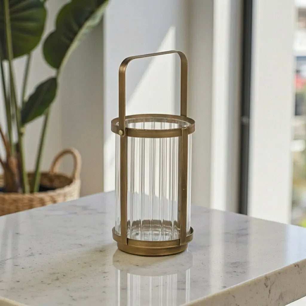 7" Gold Glass Tabletop Lantern Candle Holder Homeroots Home Decor