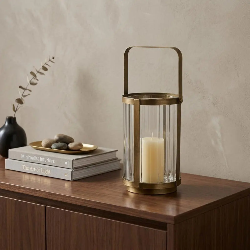 7" Gold Glass Tabletop Lantern Candle Holder Homeroots Home Decor
