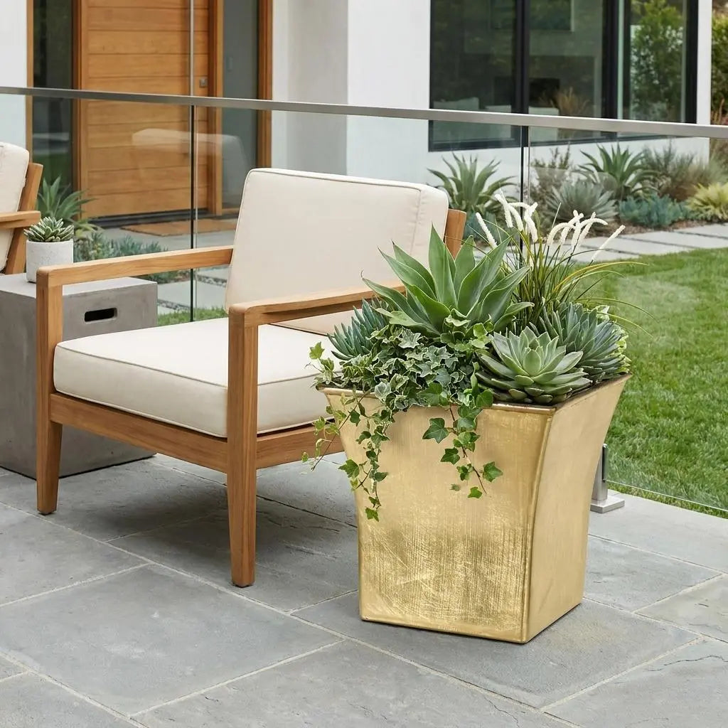 7" Gold Recycled Plastic Indoor Outdoor Square Pot Planter Homeroots Outdoor