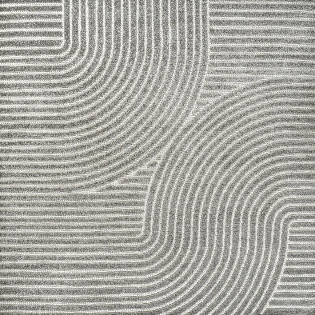 7' Gray And Ivory Square Striped Indoor Outdoor Area Rug Homeroots Outdoor