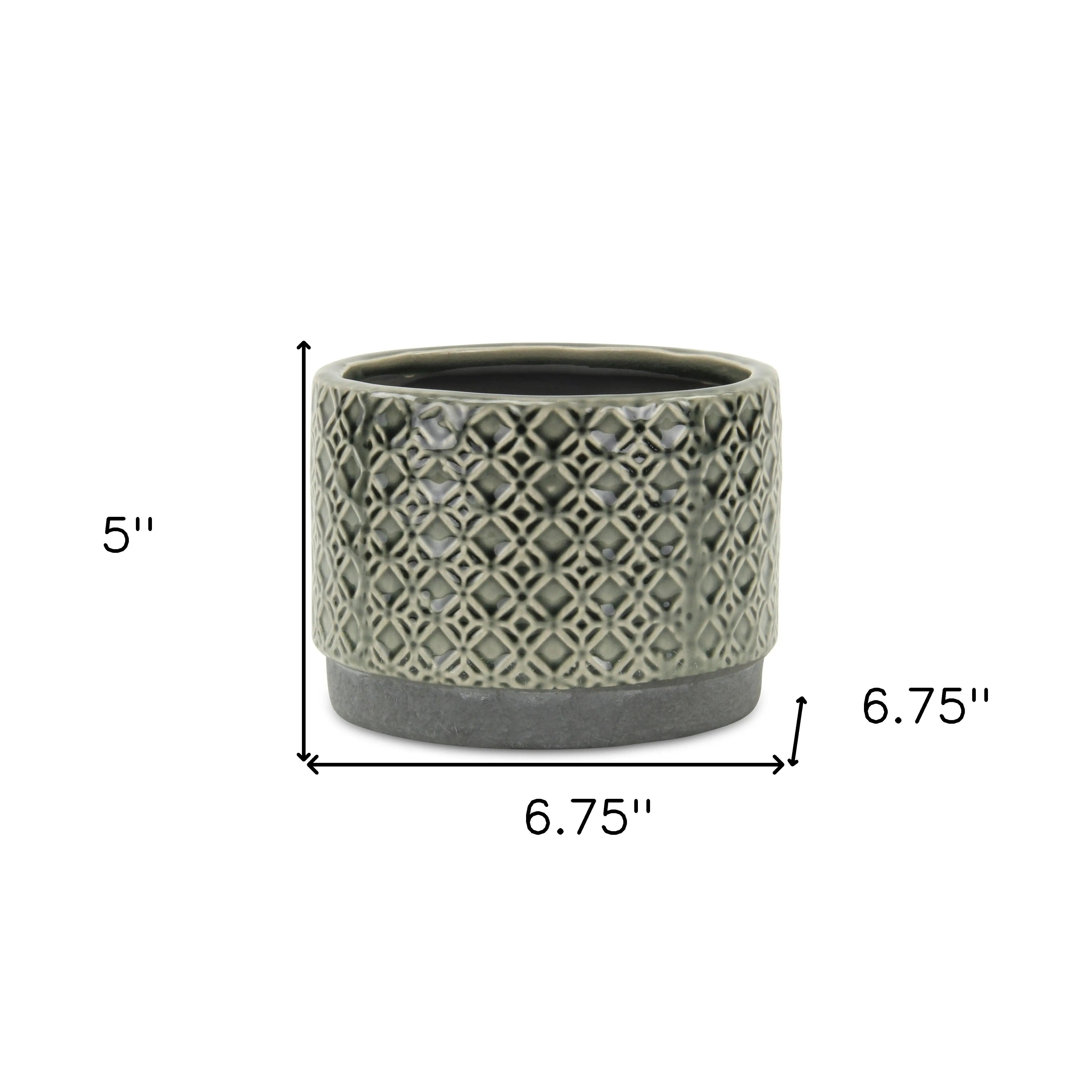 7" Gray Geometric Ceramic Indoor Outdoor Round Pot Planter - GreatEagleInc