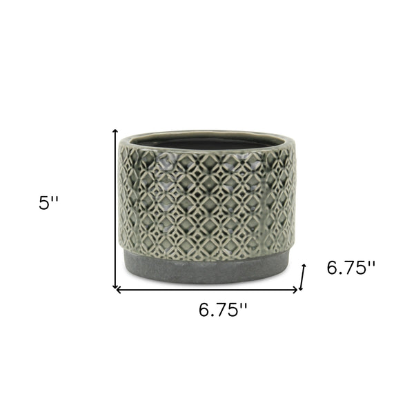 7" Gray Geometric Ceramic Indoor Outdoor Round Pot Planter - GreatEagleInc