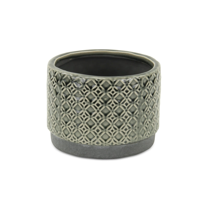 7" Gray Geometric Ceramic Indoor Outdoor Round Pot Planter - GreatEagleInc