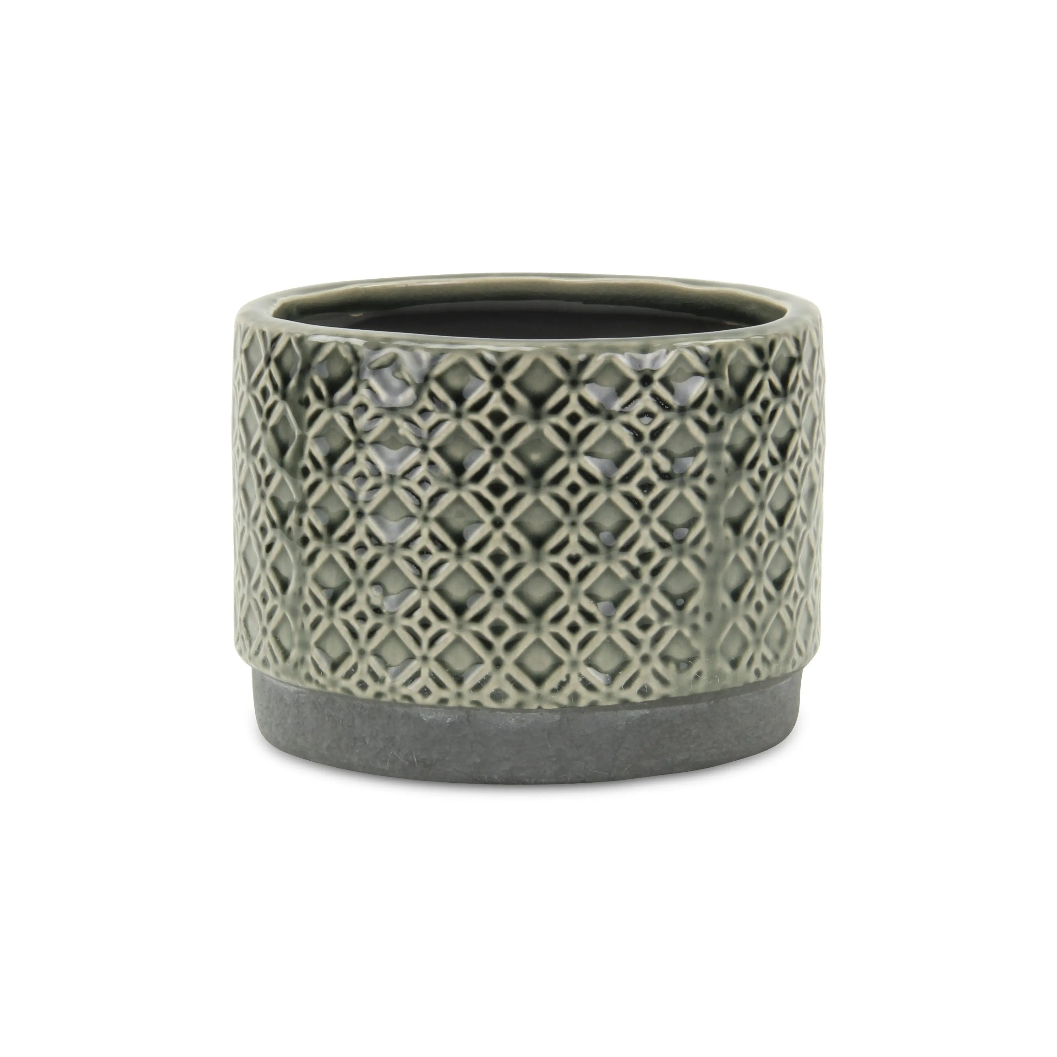 7" Gray Geometric Ceramic Indoor Outdoor Round Pot Planter - GreatEagleInc